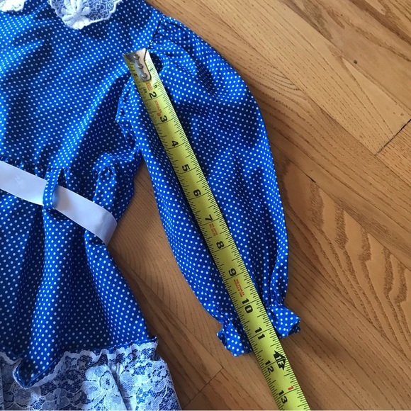 Jill Lynn vintage Dress royal blue white polka dot lace ribbon long sleeve T3 3T - Picture 11 of 14